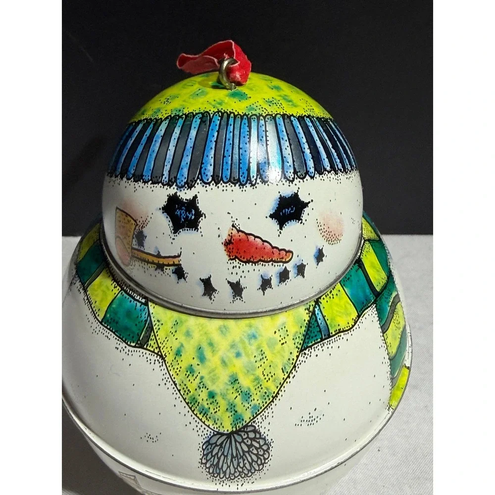 Vintage 1991 Hallmark Snowman Metal Tin Christmas Ornament Keepsake Box